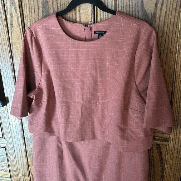 NWT Ann Taylor Elbow Sleeve Overlay Sheath Dress Rose Pink Crosshatch Size 14 - Picture 5 of 10